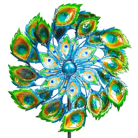 Peacock Wind Spinner with Solar Crackle Globe Dia 64cm by Primrose™