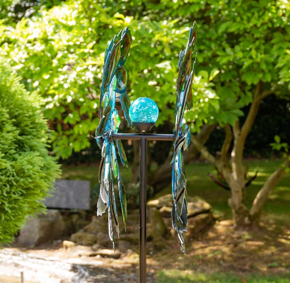 Peacock Wind Spinner with Solar Crackle Globe Dia 64cm by Primrose™