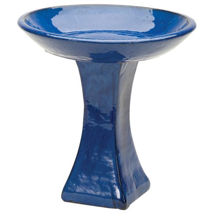 H39cm Blue Glazed Ceramic Bird Bath
