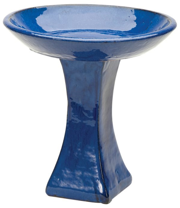 H39cm Blue Glazed Ceramic Bird Bath