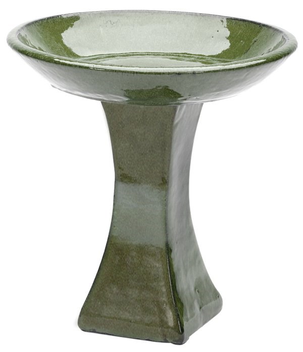 H39cm Green Glazed Ceramic Bird Bath
