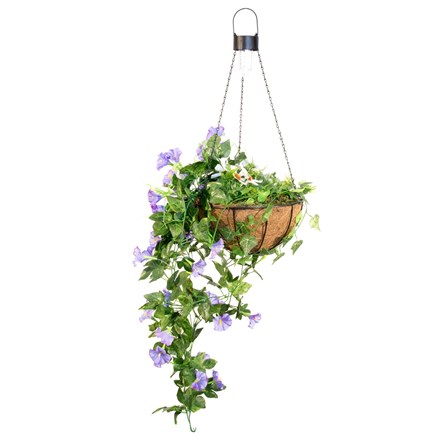 26cm Purple Duranta Artificial Hanging Basket with Solar Lights by Primrose™