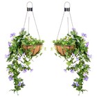 Pair of 26cm Purple Duranta Artificial Hanging Basket w/ Solar Lights | Primrose™