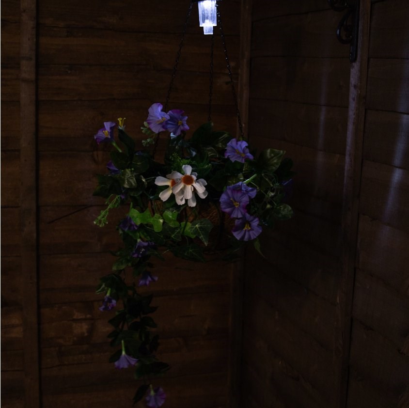 Purple Duranta Artificial Hanging Basket w/ Solar Lights | Primrose™
