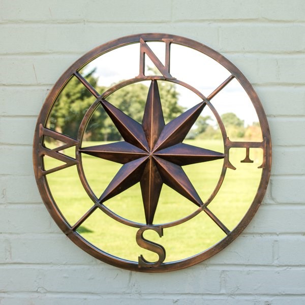 60cm North Star Compass Metal Framed Glass Garden Mirror - by Reflect™