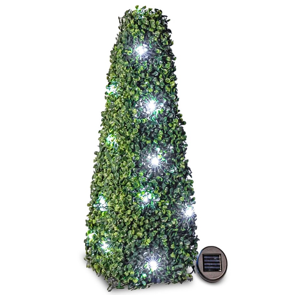 2x 60cm Solar LED Artificial Topiary Tree by Primrose™ - 'The Buxus Obelisk'