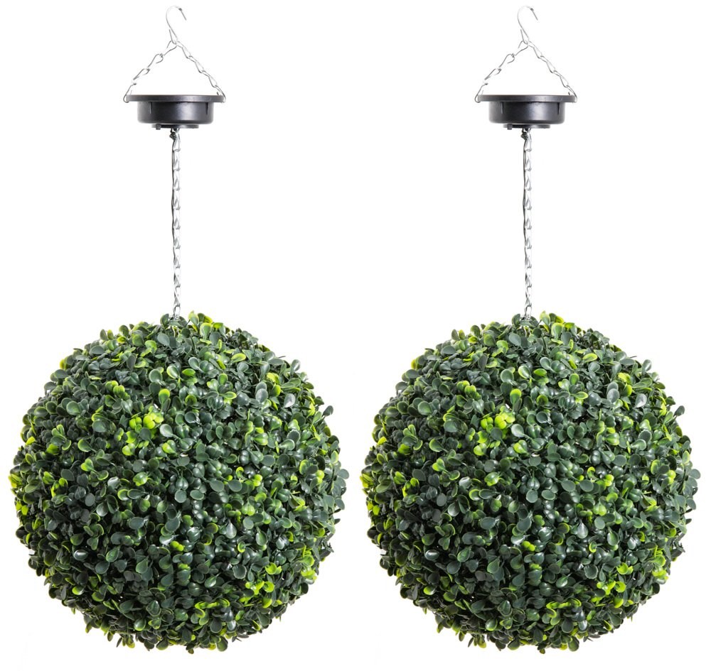 Artificial Boxwood Topiary Ball With Solar Lights