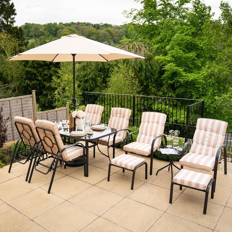 Hadleigh Reclining Garden Dining & Leisure Furniture Set In Beige | Hectare®
