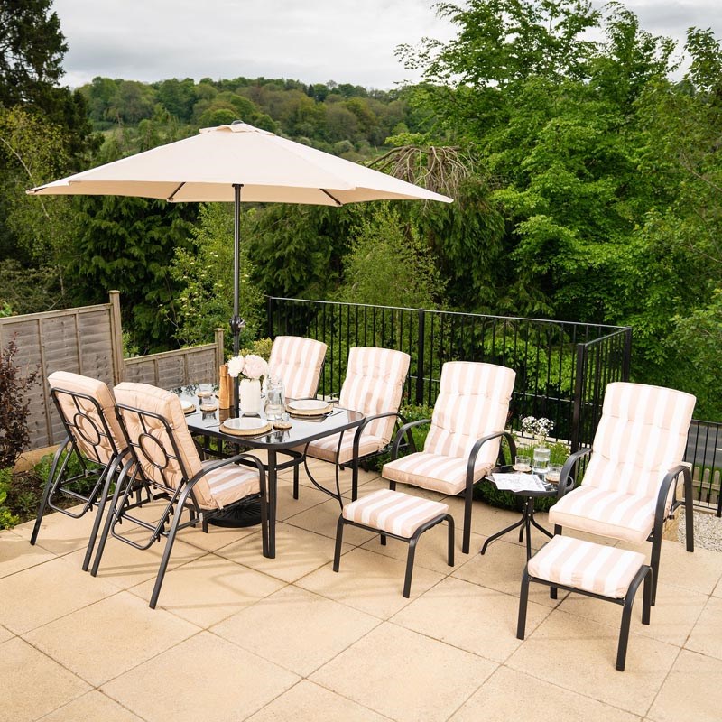 Hadleigh Reclining Garden Dining & Leisure Furniture Set In Beige | Hectare®