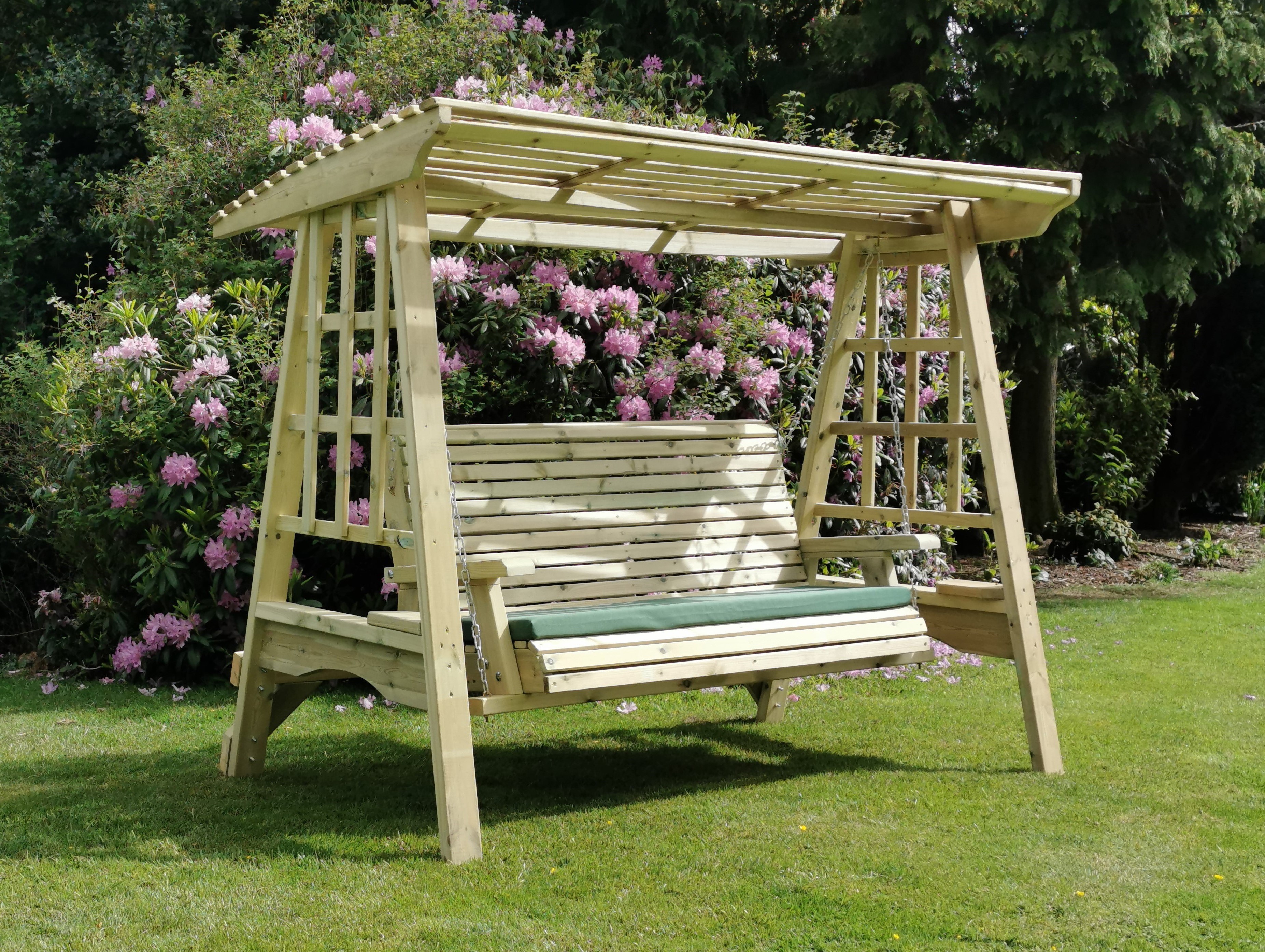 Primrose Deluxe Wooden Swing Seat 3 Seater with Large Canopy 2.3m (7ft 6in)