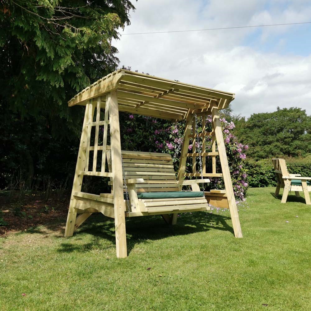 Primrose Deluxe Wooden Swing Seat 2 Seater with Large Wooden Canopy 1.85m (6ft)