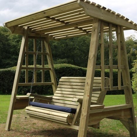 Primrose Deluxe Wooden Swing Seat 2 Seater with Large Wooden Canopy 1.85m (6ft)