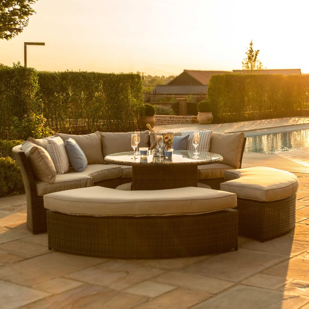 Chelsea Garden Lifestyle Round Rattan Sofa Suite with Glass Table Top in Brown