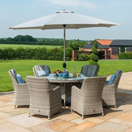 Oxford 6 Seater Round Rattan Dining Set with Ice Bucket and Lazy Susan in Grey