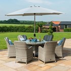 Maze Rattan Oxford 6 Seater Round Garden Dining Set w/ Ice Bucket and Lazy Susan in Light Grey