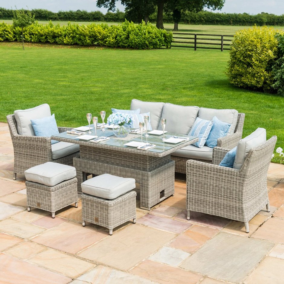 Oxford Garden Rattan Sofa Chairs and Table with Ice Bucket Dining Set Light Grey