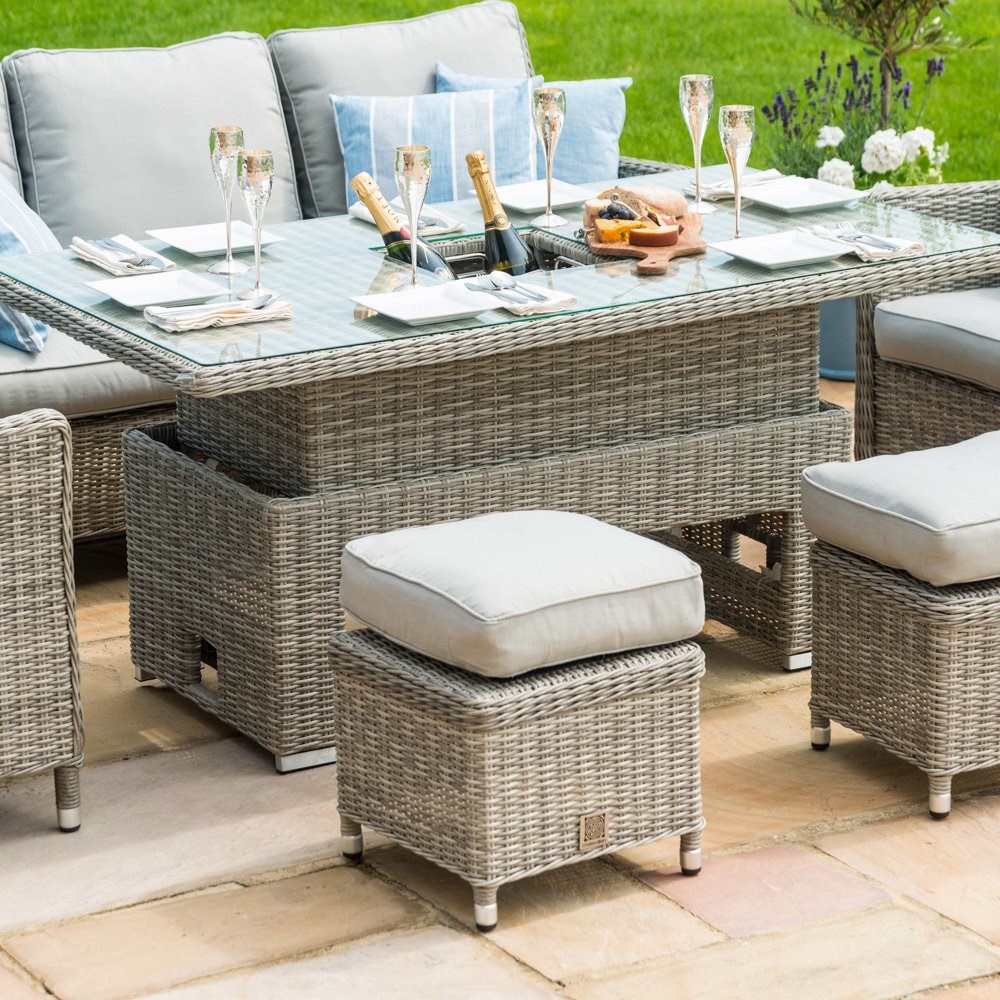 Oxford Garden Rattan Sofa Chairs and Table with Ice Bucket Dining Set Light Grey