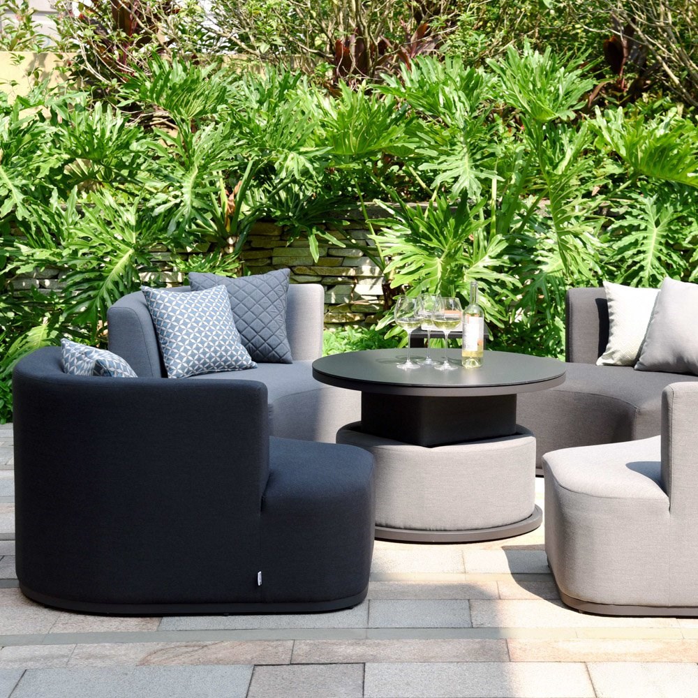 Lifestyle 4 Snug Garden Rattan Sofas with Rising Table in Flanelle