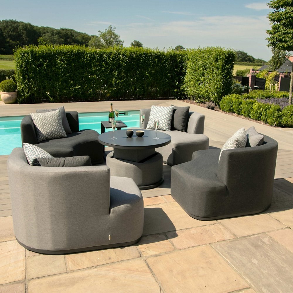 Maze Lounge Lifestle 4 Snug Garden Sofas with Rising Table in Flanelle