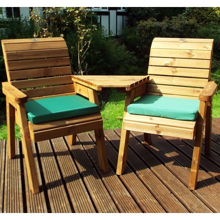 Charles Taylor Wooden Garden Twin Angled Companion Set w/ Green Cushions and Fitted Cover