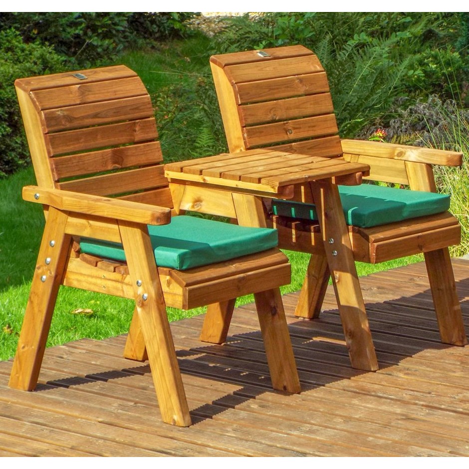 Charles Taylor Wooden Garden Twin Companion Set + Green Cushions & Fitted Cover