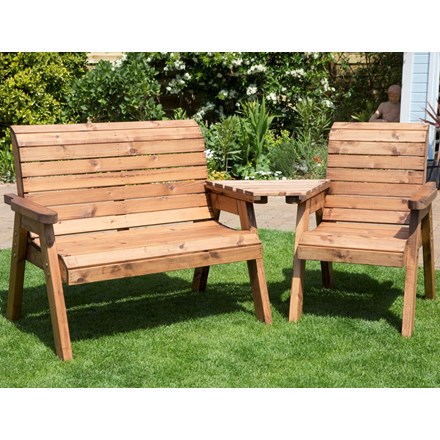 Charles Taylor Wooden Garden 3 Seat Angled Companion Set w/ Burgundy Cushions and Fitted Cover
