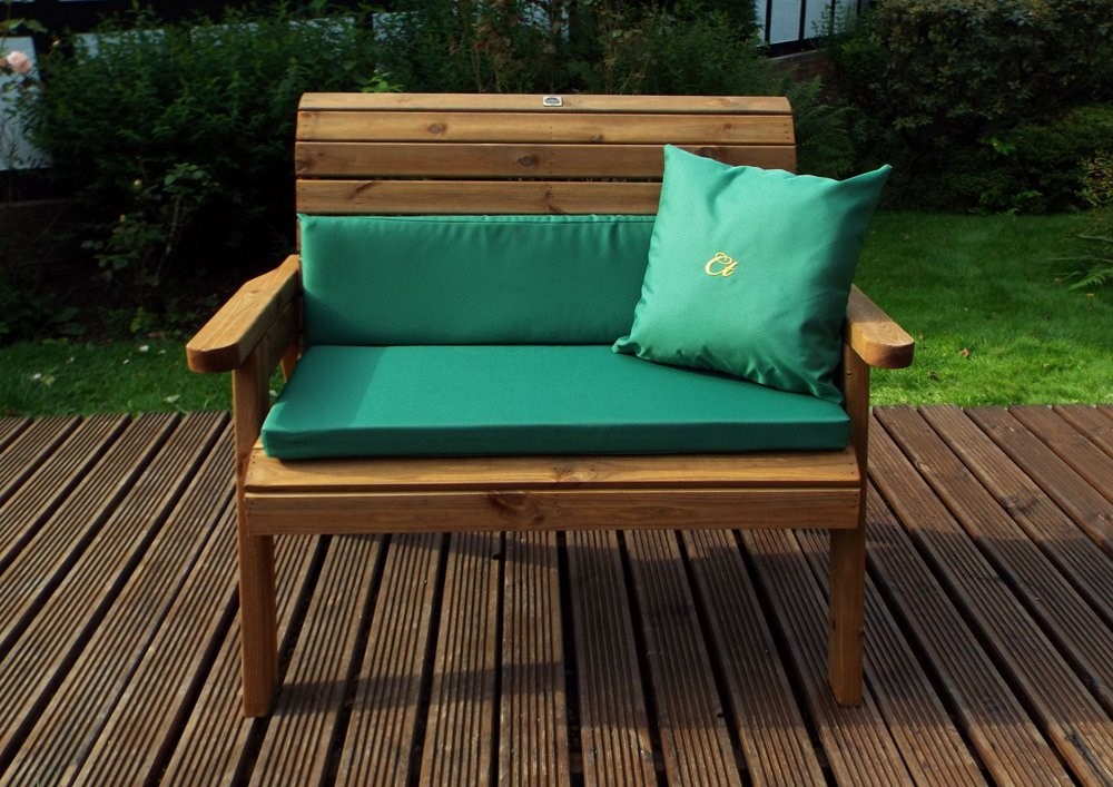 Charles Taylor Wooden Garden Traditional Bench w/ Green Cushions & Fitted Cover