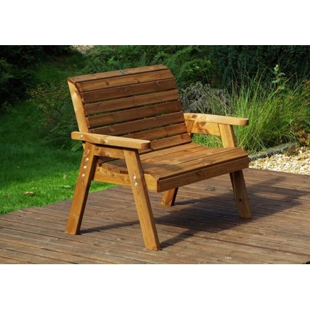 Charles Taylor Wooden Garden Traditional 2 Seater Bench w/ Burgundy Cushions and Fitted Cover