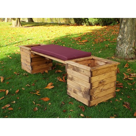 Charles Taylor Wooden Garden Deluxe Planter Bench with Burgundy Cushions