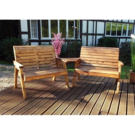 Charles Taylor Wooden Garden Twin Bench Angled Set w/ Burgundy Cushions and Standard Covers