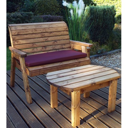 Charles Taylor Wooden Garden Deluxe Bench Set with Burgundy Cushion