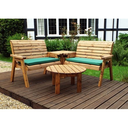 Charles Taylor Wooden Garden 4 Seater Corner Set with Green Cushions