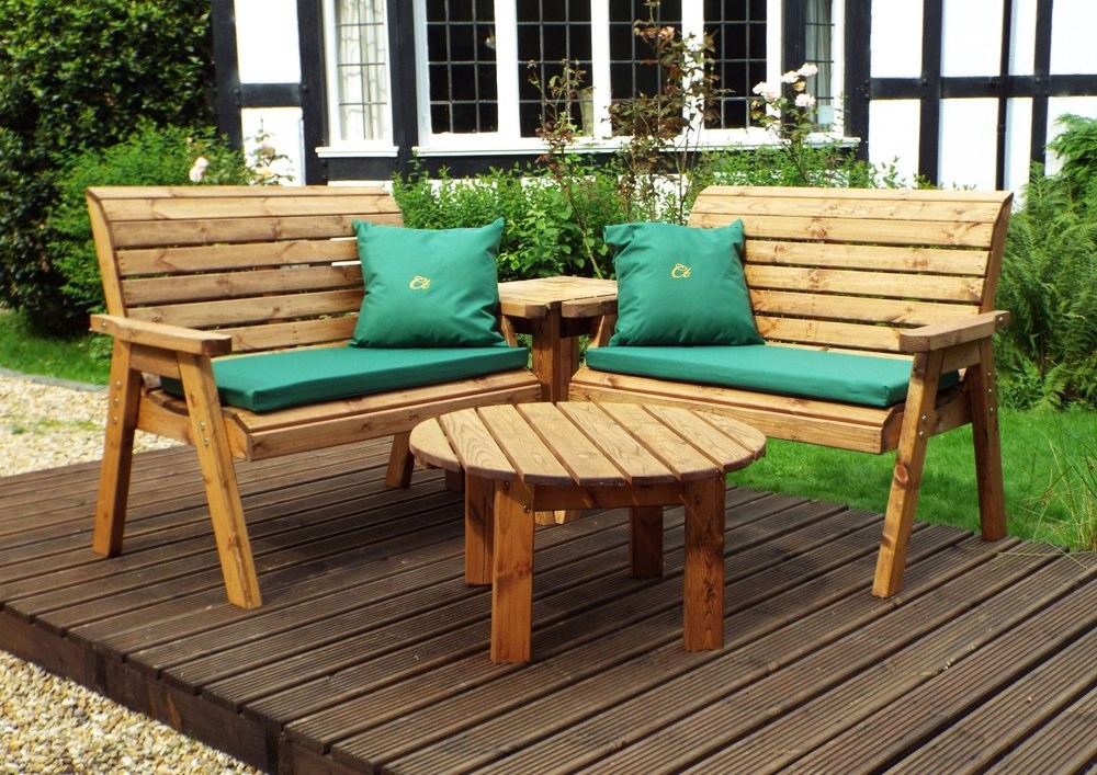 Charles Taylor Wooden Garden 4 Seater Corner Set with Green Cushions