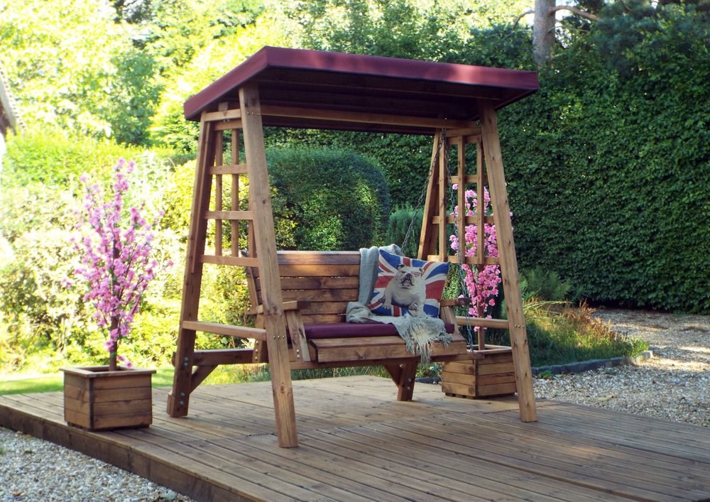 Buy Charles Taylor Wooden Garden Dorset 2 Seat Swing with Burgundy Cushions Delivery by Primrose