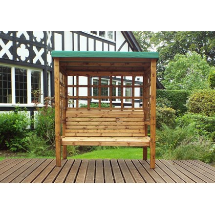 Charles Taylor Wooden Garden Bramham 3 Seat Arbour with Green Cushions