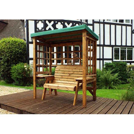 Charles Taylor Wooden Garden Wentworth 2 Seat Arbour with Green Cushions