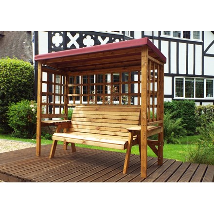 Charles Taylor Wooden Garden Wentworth 3 Seater Arbour with Burgundy Cushions