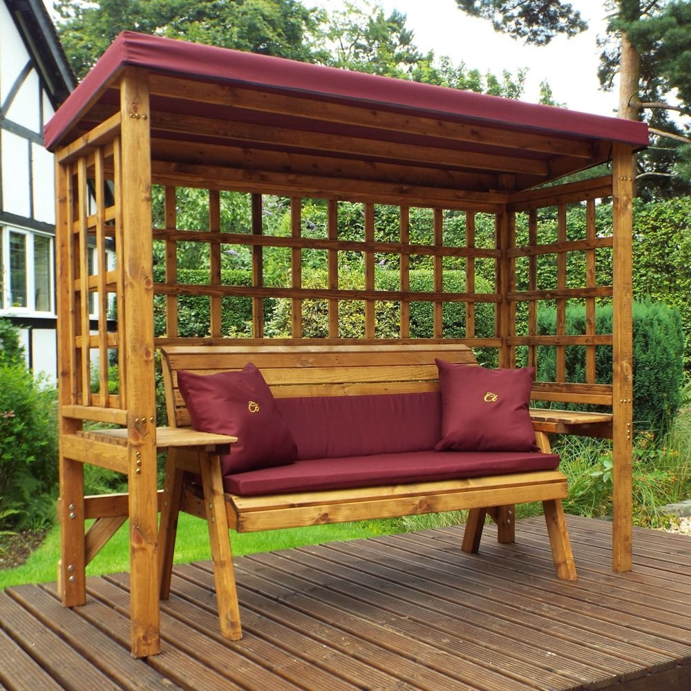 Charles Taylor Wooden Garden Wentworth 3 Seater Arbour with Burgundy Cushions