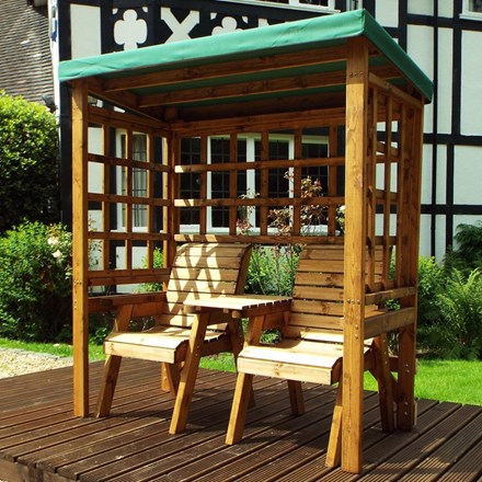 Charles Taylor Wooden Garden Henley Twin Seat Arbour with Green Cushions