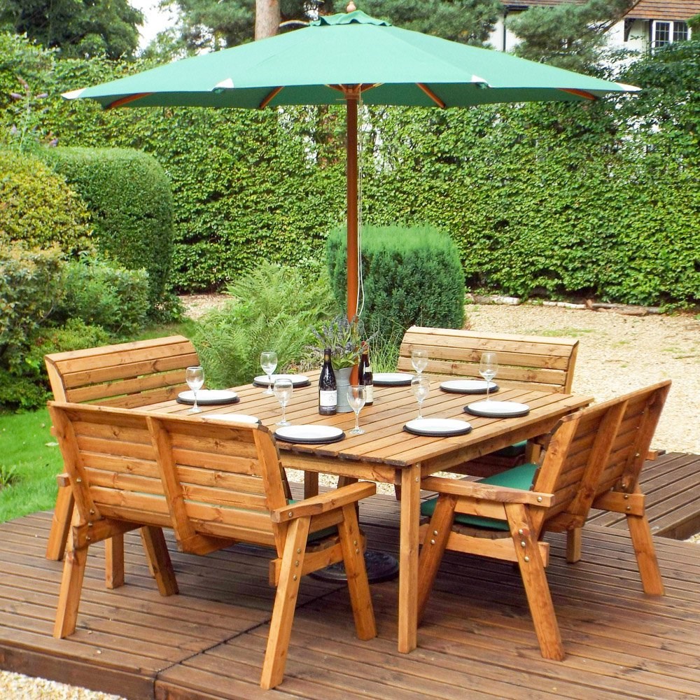 Wooden Eight Seater Square Table & Bench Set