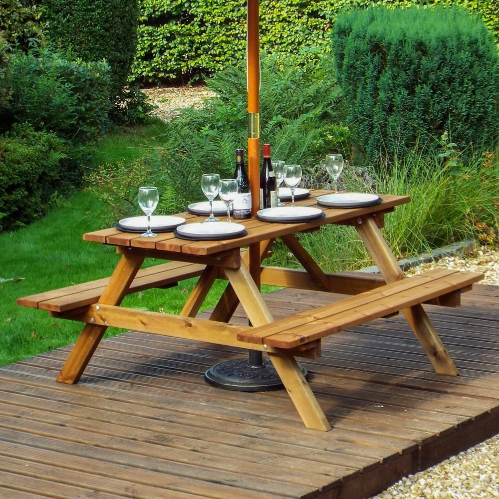 Charles Taylor Wooden Garden 6 Seater Picnic Table Gold
