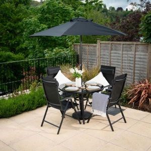 Kennet Reclining 4 Seater Polytex Dining Set In Black By Hectare®