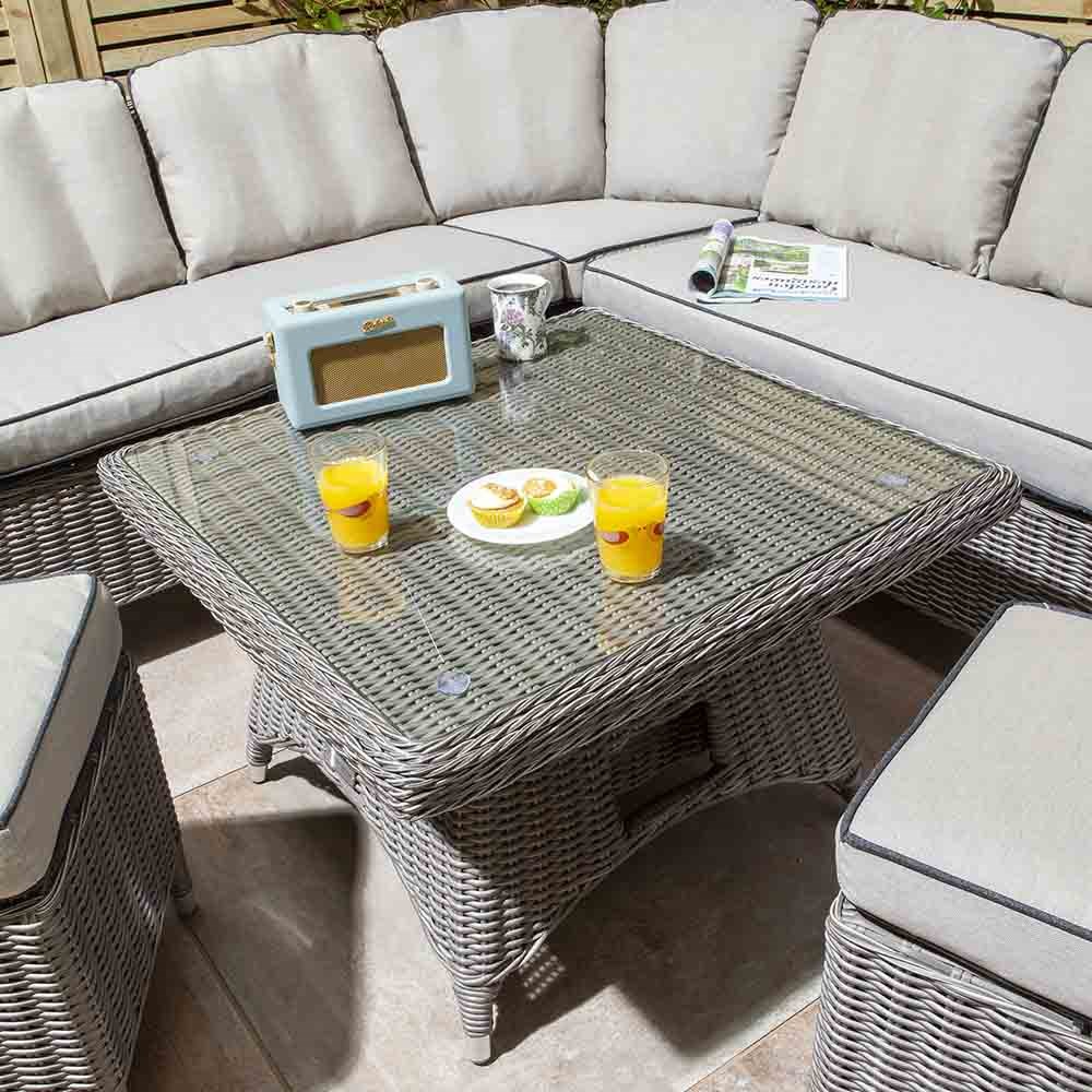 Prestbury Compact Diner 7 Seater Garden Furniture Set in Stone Rattan