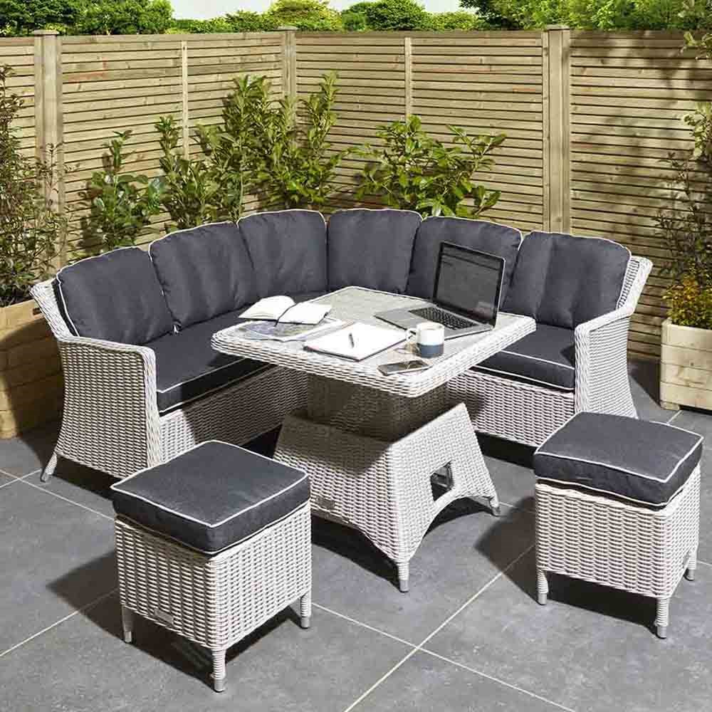 Prestbury 7 Seater Compact Garden Dining Furniture Set in Putty Grey