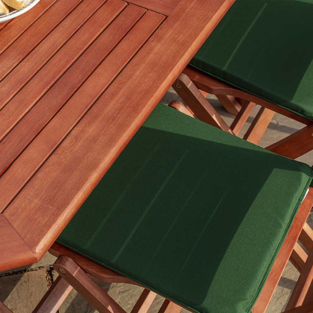 Plumley Wooden Furniture Set w/ Green Cushions & Green Parasol (15kg Base)