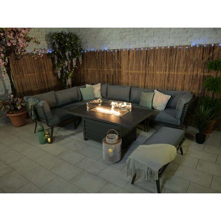 Lifestyle Metal 8 Seater Garden Corner Sofa Set w/ Rectangular Fire Pit Table | Primrose Living