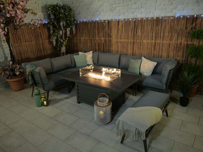 Lifestyle Metal Corner Sofa Set w/ Rectangular Fire Pit Table | Primrose Living