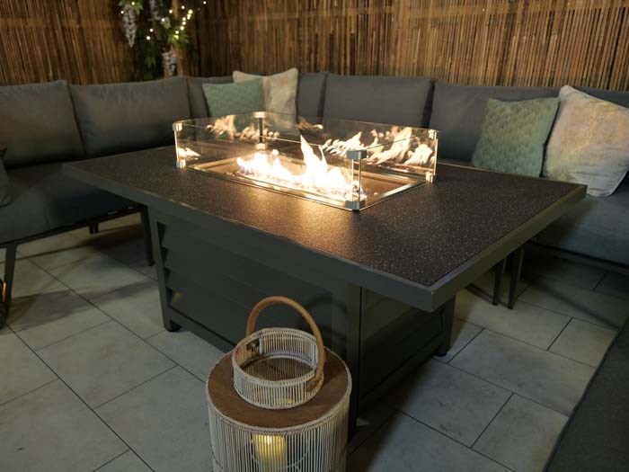 Lifestyle Metal Corner Sofa Set w/ Rectangular Fire Pit Table | Primrose Living