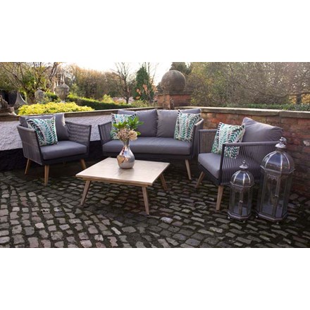 Lifestyle Rattan Rope Detail 4 Seater Garden Sofa Set w/ Coffee Table | Primrose Living