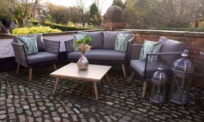 Lifestyle Rattan Rope Detail Garden Sofa Set w/ Coffee Table | Primrose Living
